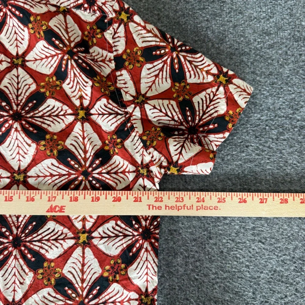J.Crew Mens Classic Cotton Batik Floral Short‎ Sleeve Button Up Red Large Casual